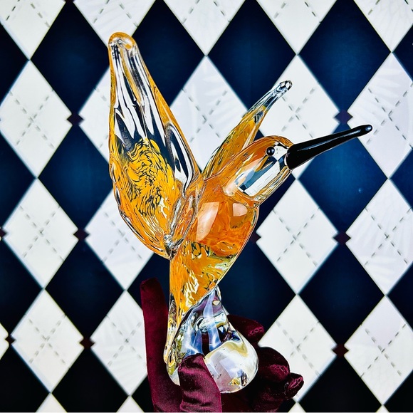 Hummingbird Art Glass Sculpture Vintage Hand Blown Murano Style Bird Figurine - Picture 11 of 11